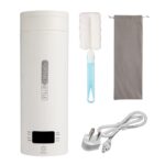 Mini Travel Electric Kettle 450ML, 4 Temperature Settings, Double Wall 316 Stainless Steel, Portable Hot Water Boiler for Hotel/Office, with Storage Bag and Cleaning Brush (White 1)