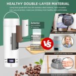 Mini Travel Electric Kettle 450ML, 4 Temperature Settings, Double Wall 316 Stainless Steel, Portable Hot Water Boiler for Hotel/Office, with Storage Bag and Cleaning Brush (White 1) - Image 4