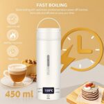 Mini Travel Electric Kettle 450ML, 4 Temperature Settings, Double Wall 316 Stainless Steel, Portable Hot Water Boiler for Hotel/Office, with Storage Bag and Cleaning Brush (White 1) - Image 6