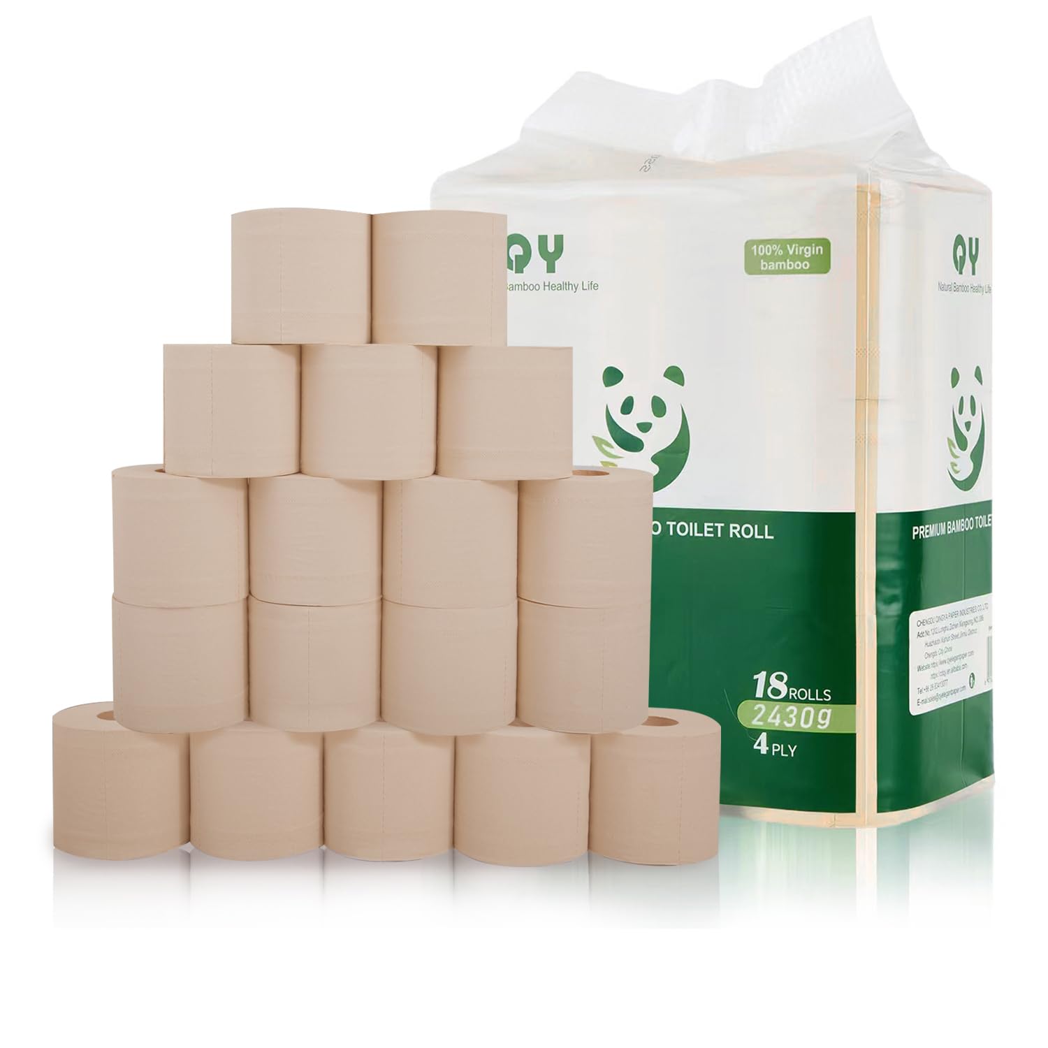 image_1 4-Ply Toilet Tissues, Unbleached Bamboo Toilet Paper, 18 Double Length Toilet Rolls, 200 Sheets, Soft, Septic-Safe, Unscented, Fit for Home, Office and School - Image 1
